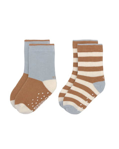 Lässig - Anti - Rutsch - Socken für Kinder • Hellblau/Karamell - ROSA ECK
