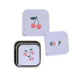 Lässig - HAPPY FRUITS Snackbox 3er - Set | Kirsche - Kindergeschirr - ROSA ECK - Brotdose, Dose, Edelstahl