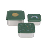 Lässig - HAPPY RASCALS Snackbox 3er - Set | Smile - Kindergeschirr - ROSA ECK - Brotdose, Dose, Edelstahl