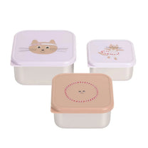 Lässig - TINY TEAM Snackbox 3er - Set • Katze - ROSA ECK