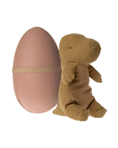Maileg - GANTOSAURUS IM EI Kuscheltier | Medium - Dunkles Ocker - Stofftier - ROSA ECK - Braun, Dino, Stofftier