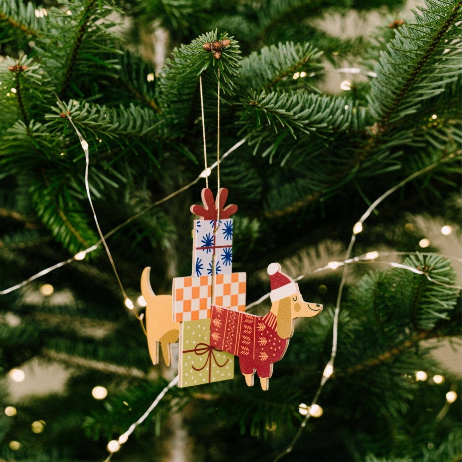 milin - Weihnachtsanhänger aus Holz • 3D Dog - ROSA ECK