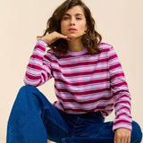 popeia - Langarmshirt Gestreift aus Bio - Baumwolle • Aubergine/Pink - ROSA ECK