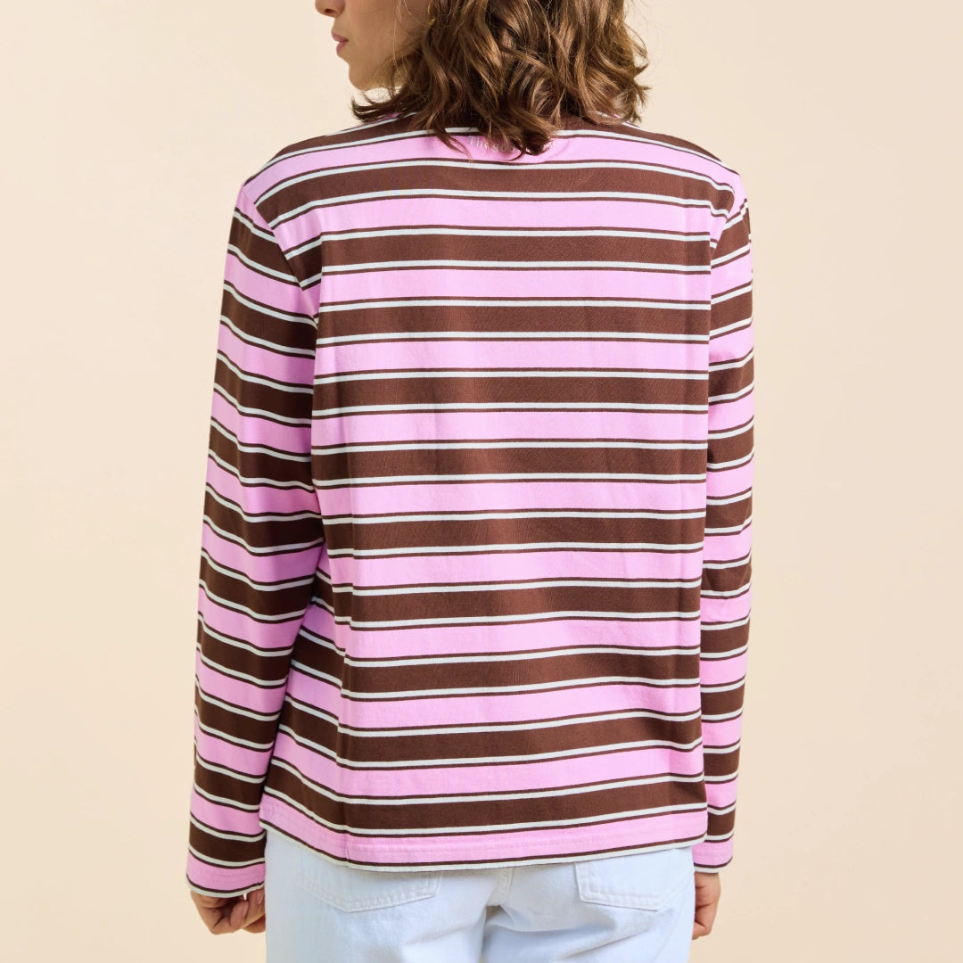 Gestreiftes Langarmshirt in Braun und Pink – Ansicht 5