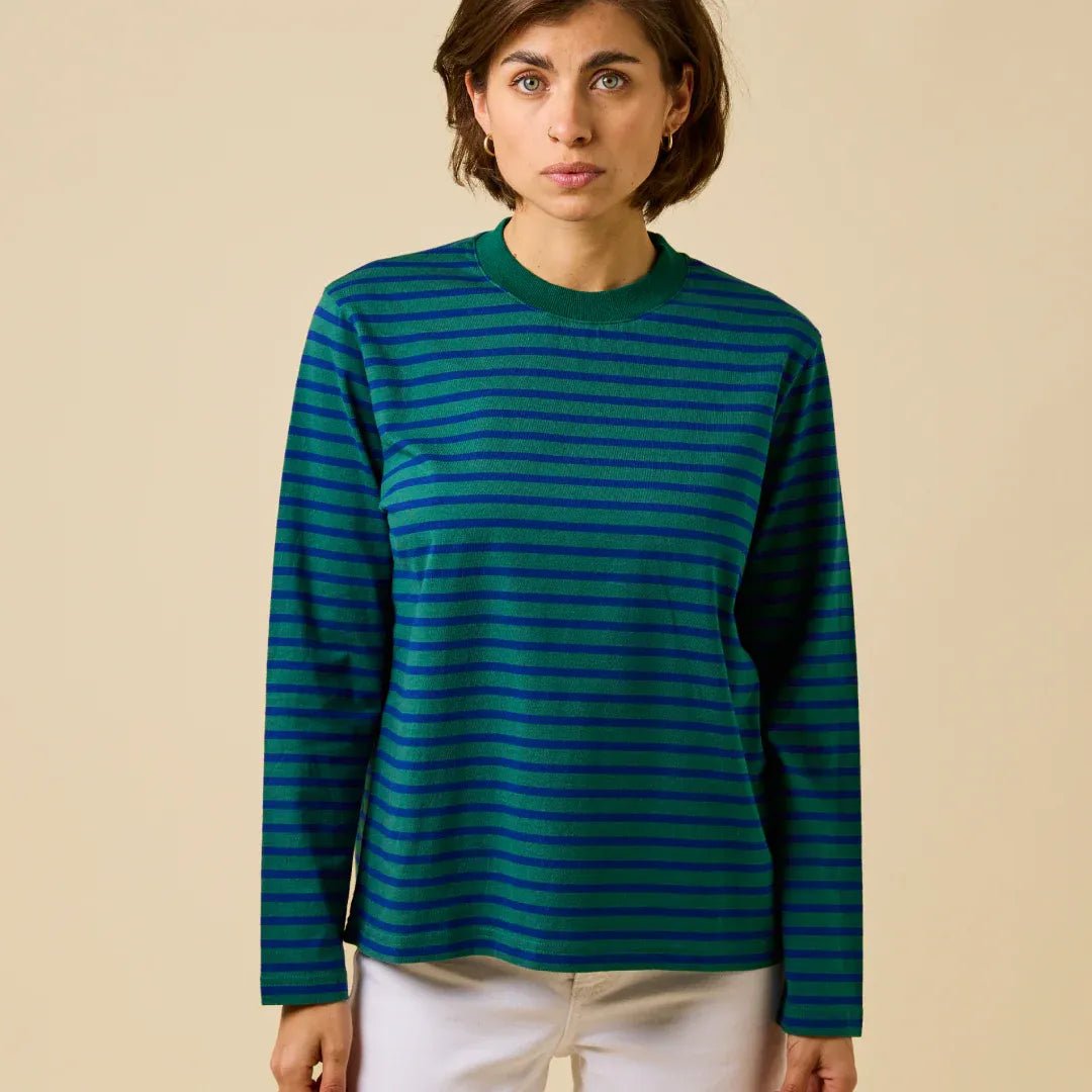 popeia - Langarmshirt Gestreift aus Bio - Baumwolle • Dunkelgrün/Blau - Langarmshirt - ROSA ECK