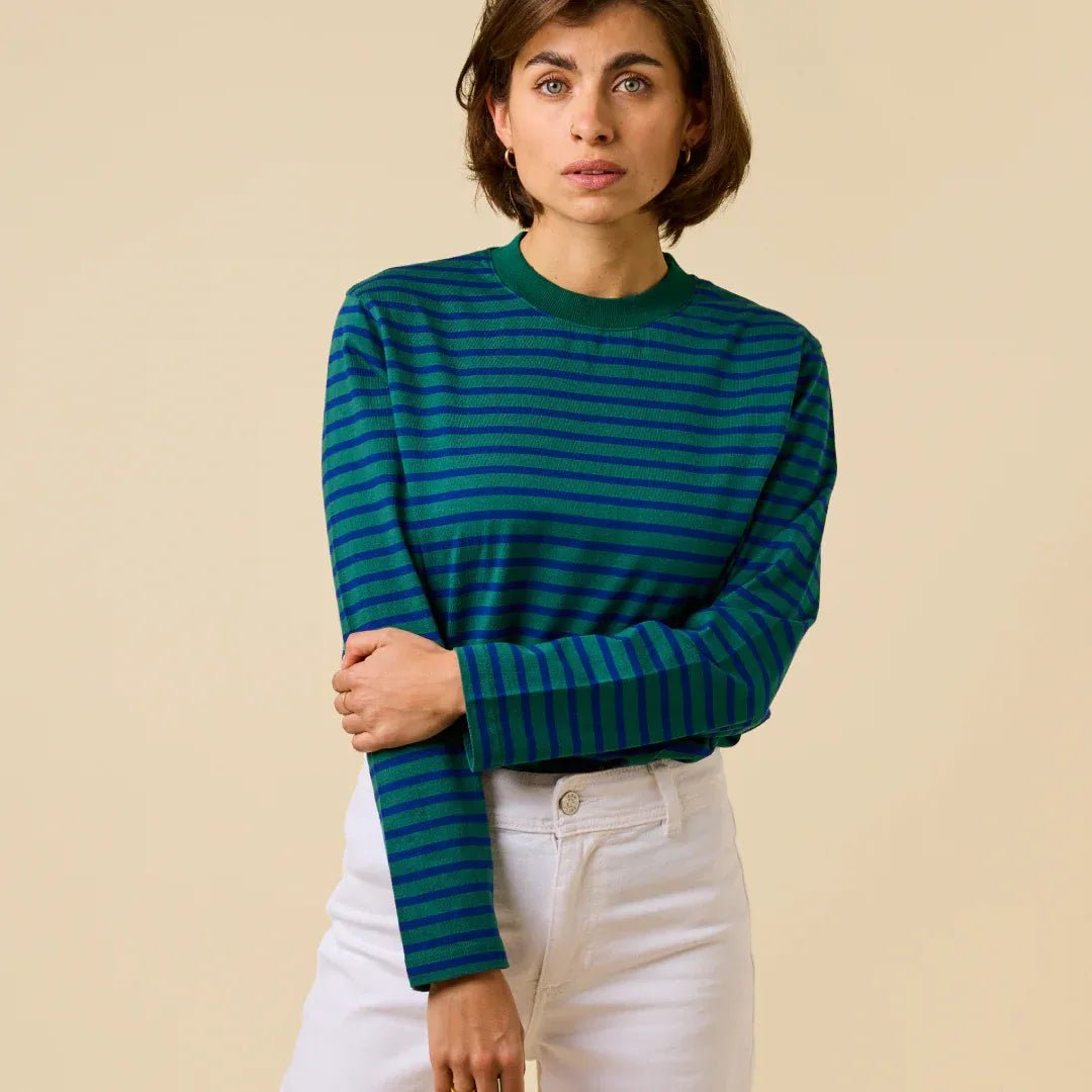popeia - Langarmshirt Gestreift aus Bio - Baumwolle • Dunkelgrün/Blau - Langarmshirt - ROSA ECK