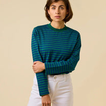 popeia - Langarmshirt Gestreift aus Bio - Baumwolle • Dunkelgrün/Blau - Langarmshirt - ROSA ECK