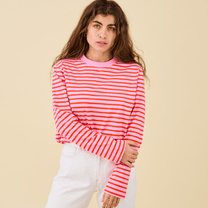 popeia - Langarmshirt Gestreift aus Bio - Baumwolle | Pink/Rot - ROSA ECK - Pink, Rot, Streifen