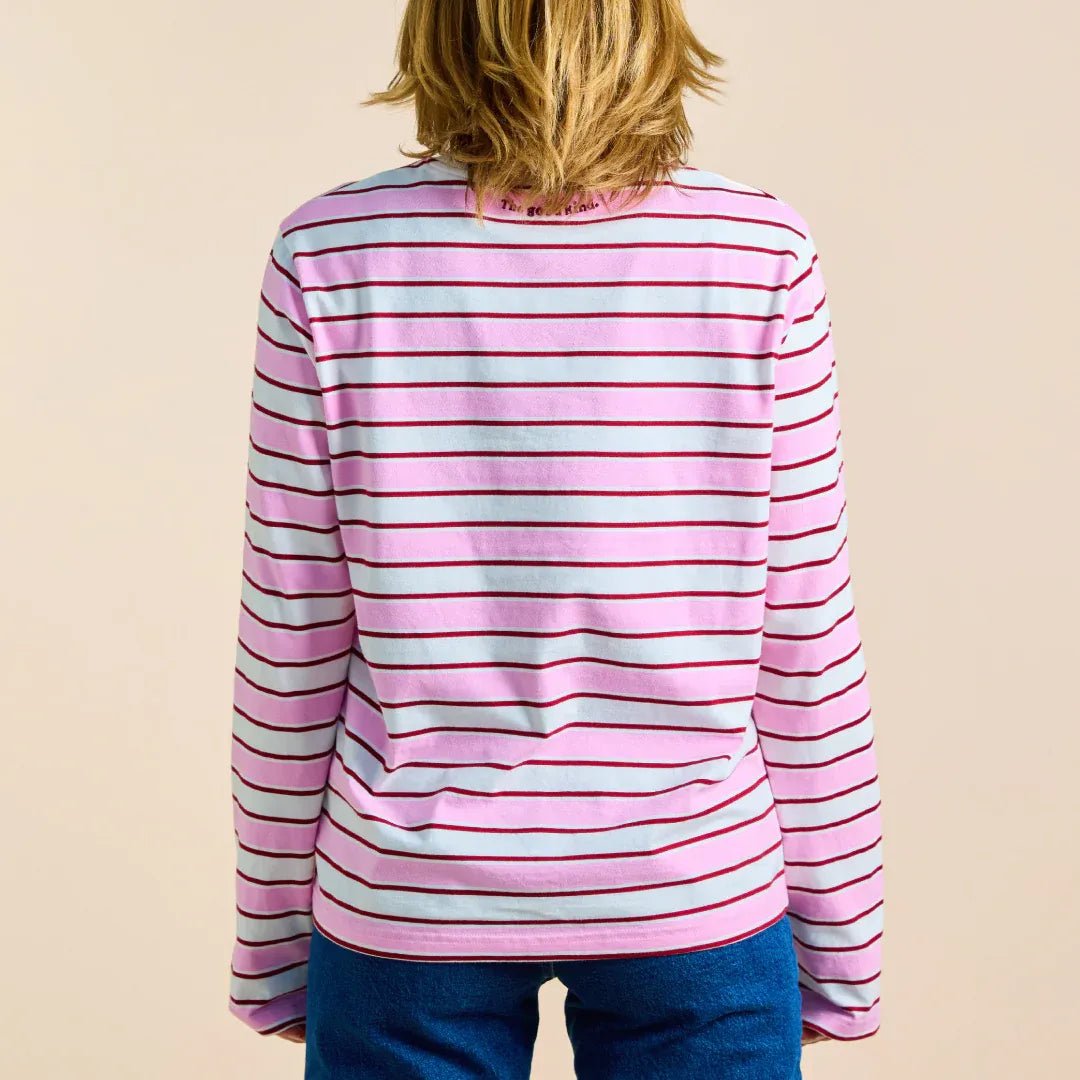 popeia - Langarmshirt Gestreift aus Bio - Baumwolle • Weiß/Pink - ROSA ECK
