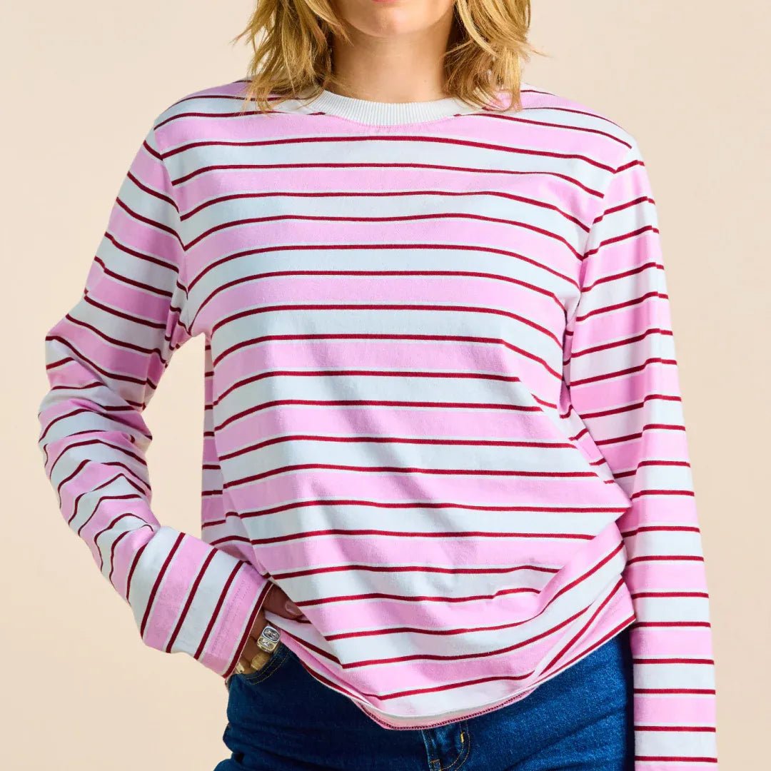 popeia - Langarmshirt Gestreift aus Bio - Baumwolle • Weiß/Pink - ROSA ECK