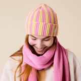 popeia - Special Beanie aus Merinowolle | Hellgelb/Pink - ROSA ECK - , ,