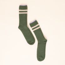popeia - Stricksocken aus Wolle | Grün mit Streifen - ROSA ECK - , ,