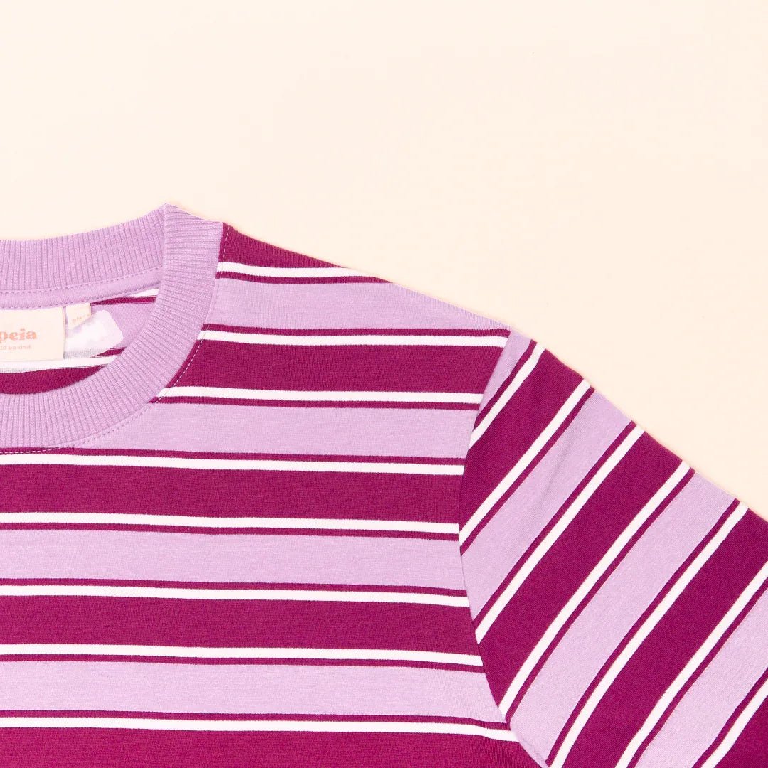 popeia - T-Shirt Gestreift aus Bio - Baumwolle • Aubergine/Pink - ROSA ECK