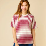 popeia - T-Shirt Gestreift aus Bio - Baumwolle | Bordeaux/Off - White - T-Shirt - ROSA ECK Concept Store