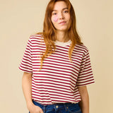 popeia - T-Shirt Gestreift aus Bio - Baumwolle | Bordeaux/Off - White - T-Shirt - ROSA ECK Concept Store