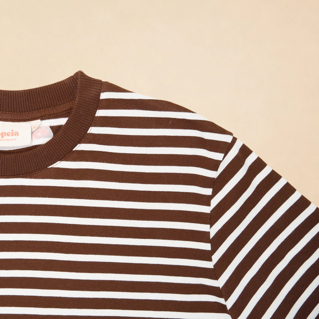 Gestreiftes T-Shirt in Braun und Cremeweiß – Ansicht 6