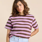 Gestreiftes T-Shirt aus Bio-Baumwolle in Braun und Pink