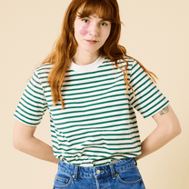 popeia - T-Shirt Gestreift aus Bio - Baumwolle | Grün/Weiß - T-Shirt - ROSA ECK - Basics, Gestreift,