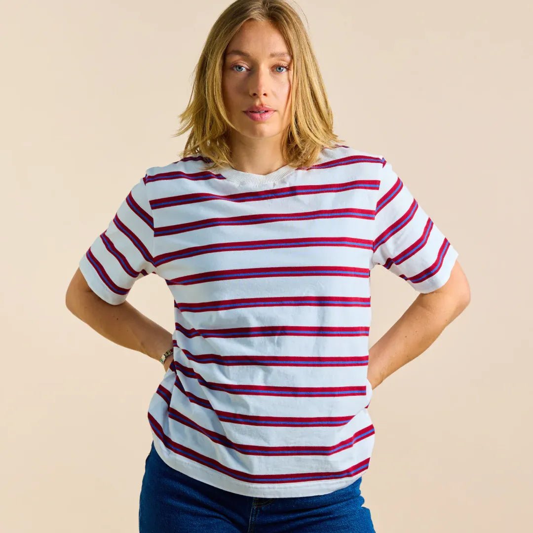 popeia - T-Shirt Gestreift aus Bio - Baumwolle • Königsblau/Rot - ROSA ECK