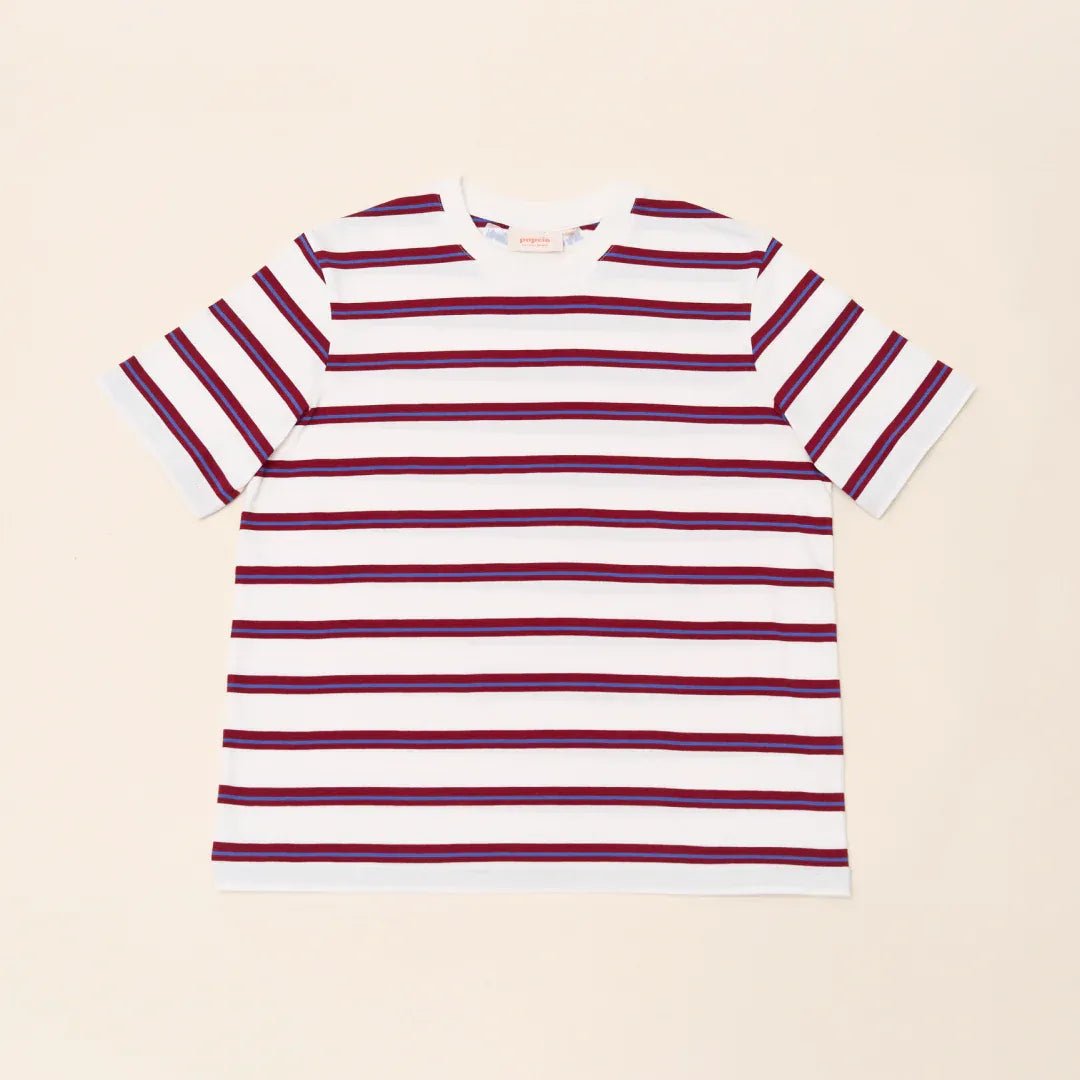 popeia - T-Shirt Gestreift aus Bio - Baumwolle • Königsblau/Rot - ROSA ECK
