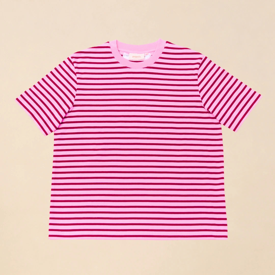 Gestreiftes T-Shirt aus Bio-Baumwolle in Pink und Dunkelrot