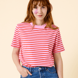 popeia - T-Shirt Gestreift aus Bio - Baumwolle | Pink/Rot - ROSA ECK - Basics, Gestreift,