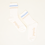 popeia - THE SPORTY Socken aus Bio - Baumwolle | Hellblau mit Streifen - ROSA ECK - Blau, Sportsocken, Weiß