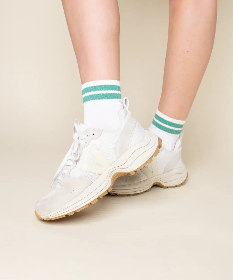 popeia - THE TENNIS Ankle Socken aus Bio - Baumwolle • Grüne Streifen - Socken - ROSA ECK Concept Store