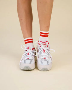 popeia - THE TENNIS Ankle Socken aus Bio - Baumwolle • Rote Streifen - Socken - ROSA ECK Concept Store