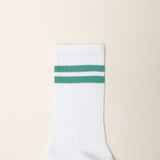 popeia - THE TENNIS Socken aus Bio - Baumwolle | Grüne Streifen - ROSA ECK - , ,