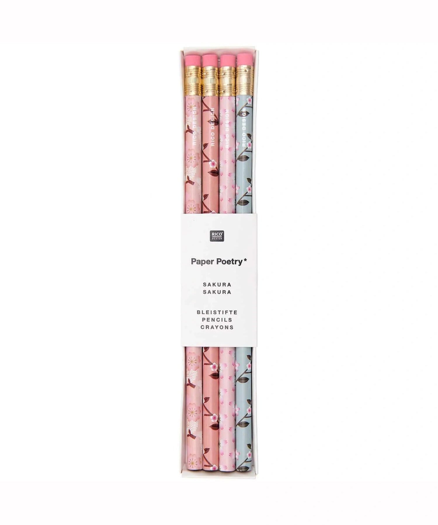 Rico Design - Bleistift-Set (4 Stück) • Sakura Kirschblüte - ROSA ECK