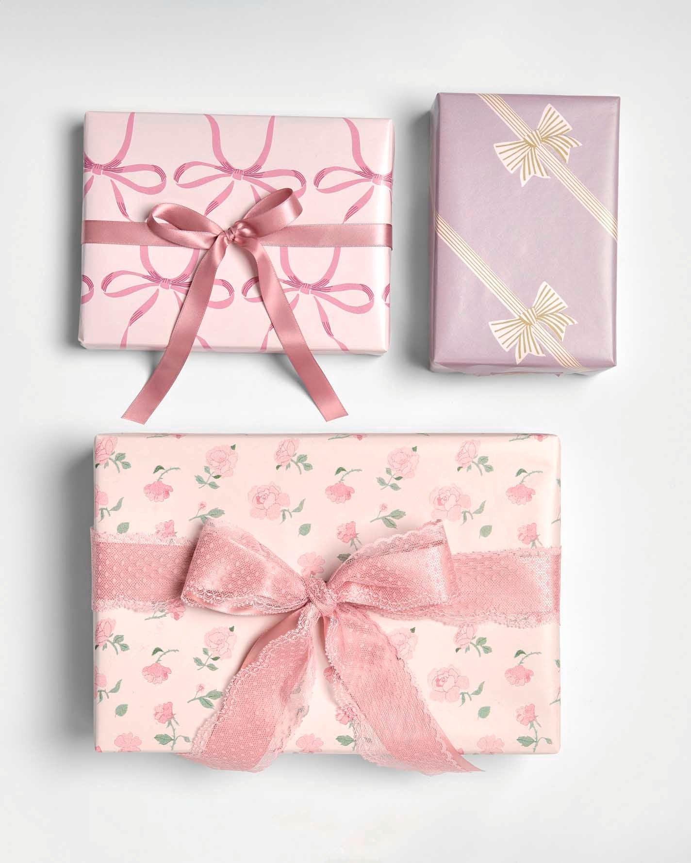 Rico Design - Geschenkpapier Schleifen | Streifen Rosa - Geschenkpapier - ROSA ECK - , ,