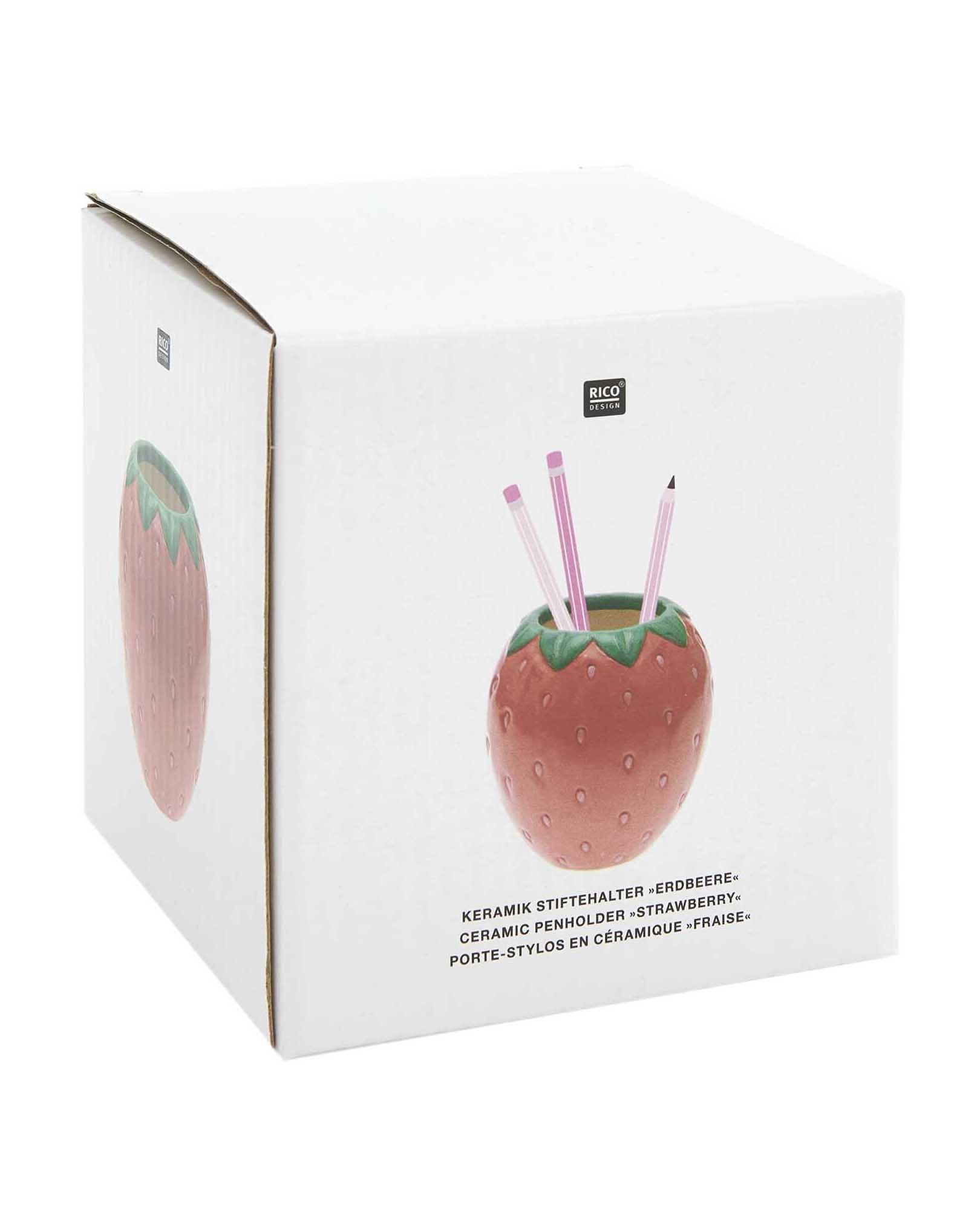 Rico Design - Keramik Stiftehalter Erdbeere - Stiftehalter - ROSA ECK - Rot, ,