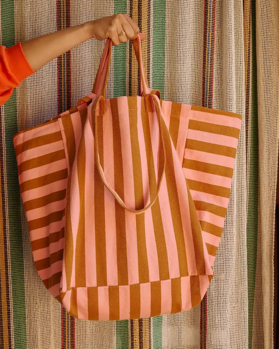 Rose in April - ELISA Einkaufstasche • Stripes Caramel/Strawberry - Tasche - ROSA ECK Concept Store