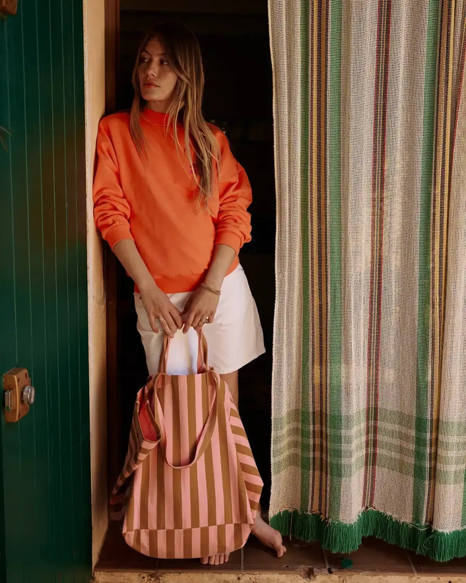 Rose in April - ELISA Einkaufstasche • Stripes Caramel/Strawberry - Tasche - ROSA ECK Concept Store