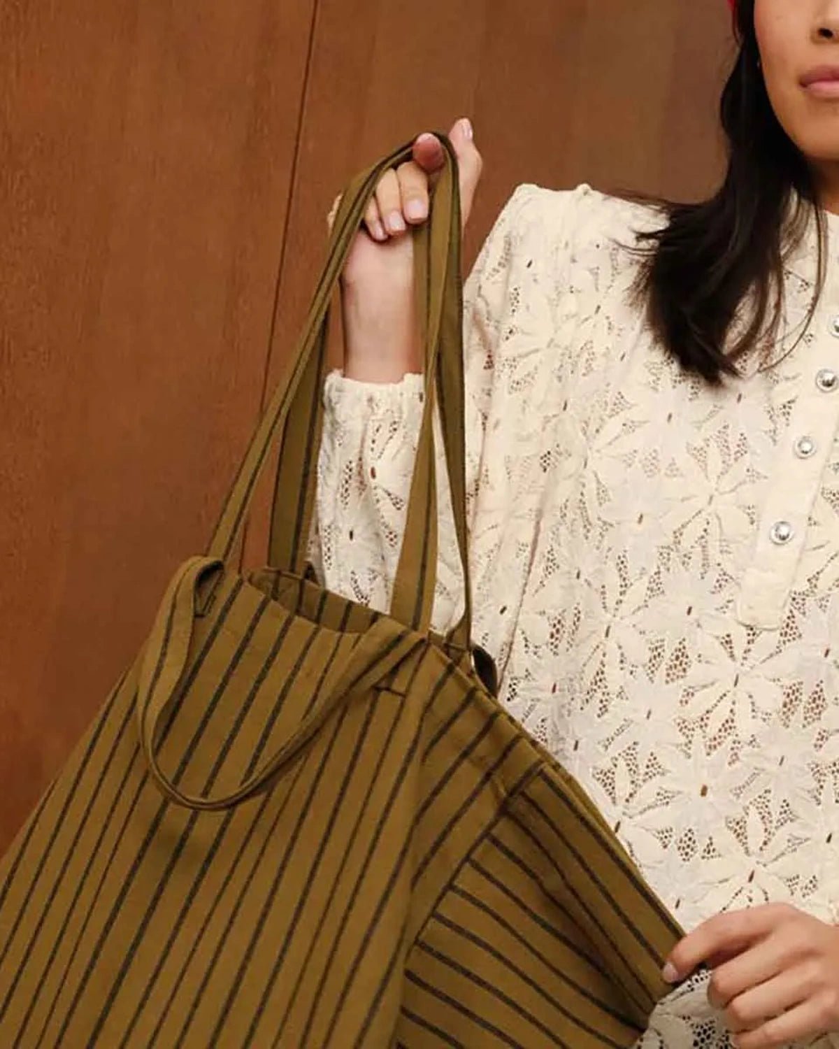 Rose in April - ELISA Einkaufstasche • Stripes Olive/Blue - Tasche - ROSA ECK