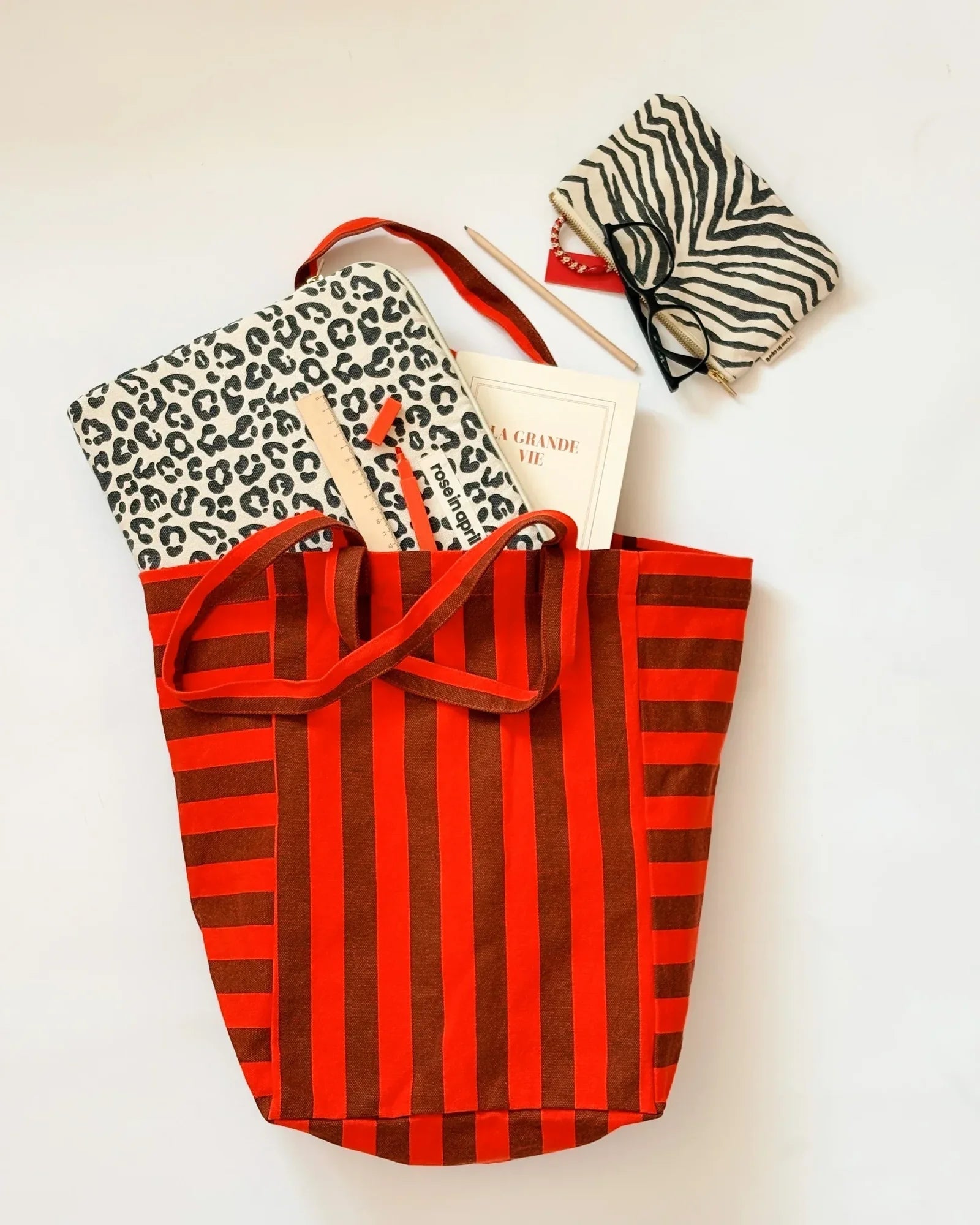 Rose in April - ELISABETH Einkaufstasche • Stripes Brown/Tomato - ROSA ECK