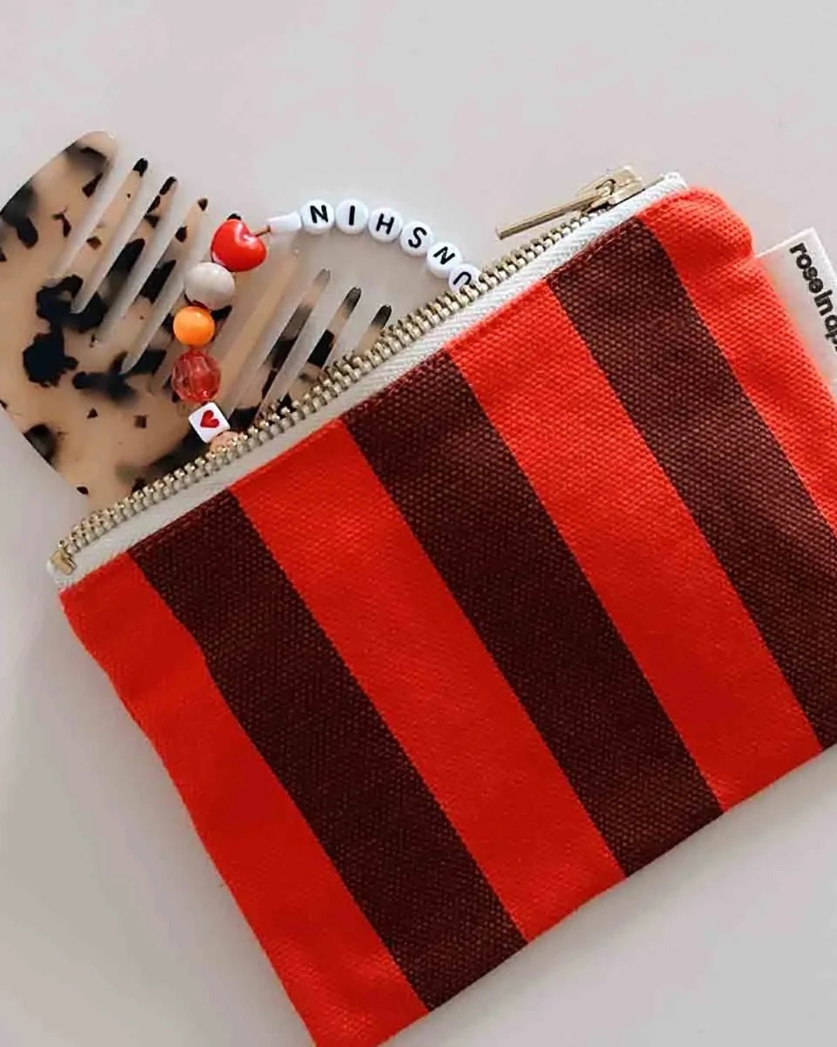 Rose in April - MARIE Geldbeutel • Stripes Brown/Tomato - ROSA ECK