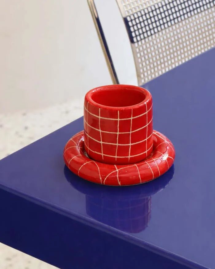 SOMANYBLOBS - GRID Espressobecher mit Untertasse (65 ml) • Rot - ROSA ECK