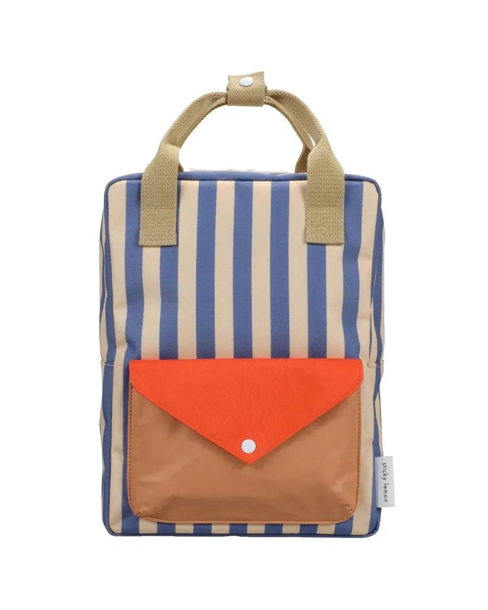 Sticky Lemon - WONDERS OF THE DEEP SEA Kinder - Rucksack (M) • envelope stripes | blue whale + sandy yellow - ROSA ECK