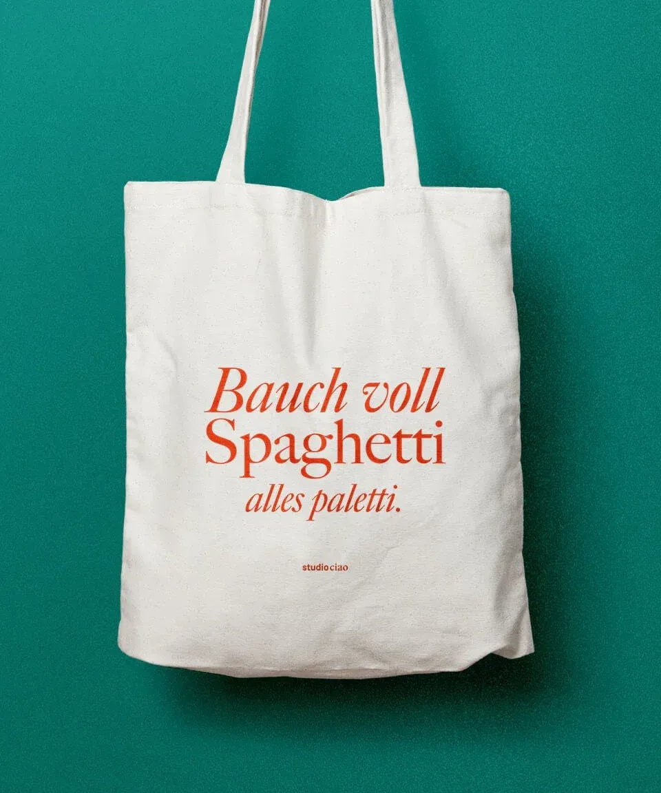 studio ciao - BAUCH VOLL SPAGHETTI, ALLES PALETTI Jutebeutel - Tasche - ROSA ECK Concept Store