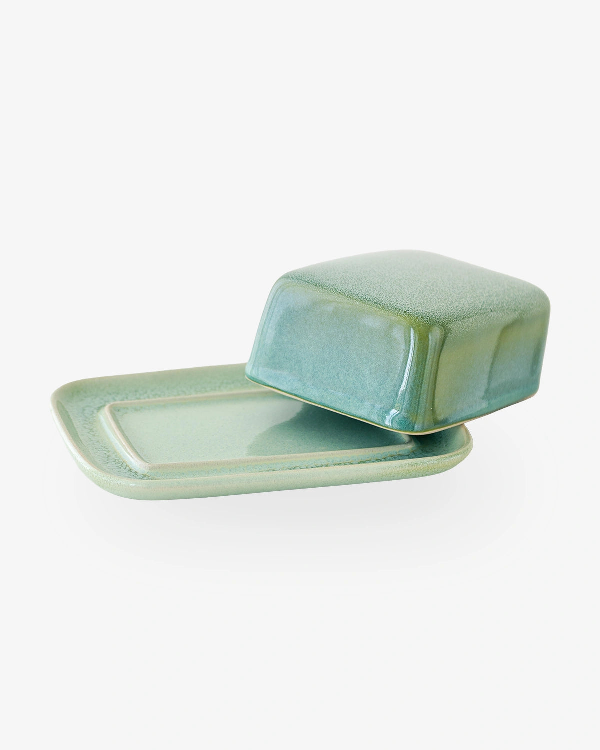 Butterdose aus Steinzeug in Türkis mit Deckel