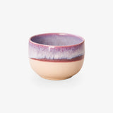 Kleiner Keramikbecher in Beige mit Lila und Blau, ohne Henkel