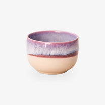 Kleiner Keramikbecher in Beige mit Lila und Blau, ohne Henkel