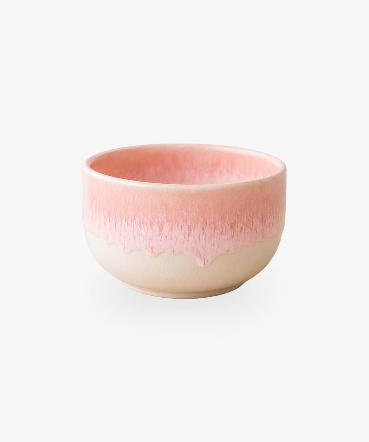 Kleiner Keramikbecher in Beige mit Rosa und Weiß, ohne Henkel