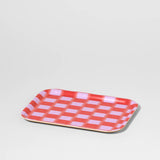 Wrap - RED BLUR CHECK Kleines rechteckiges Serviertablett aus Birke - Serviertablett - ROSA ECK
